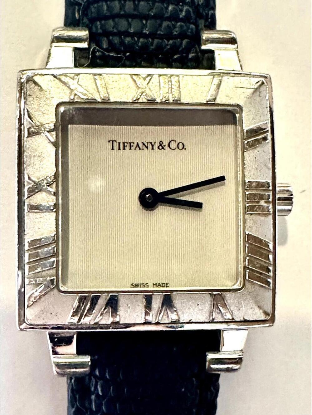 Tiffany Atlas Sterling Silver Ladies Watch Roman Numerals Lizard Strap Very Good - Picture 8 of 8